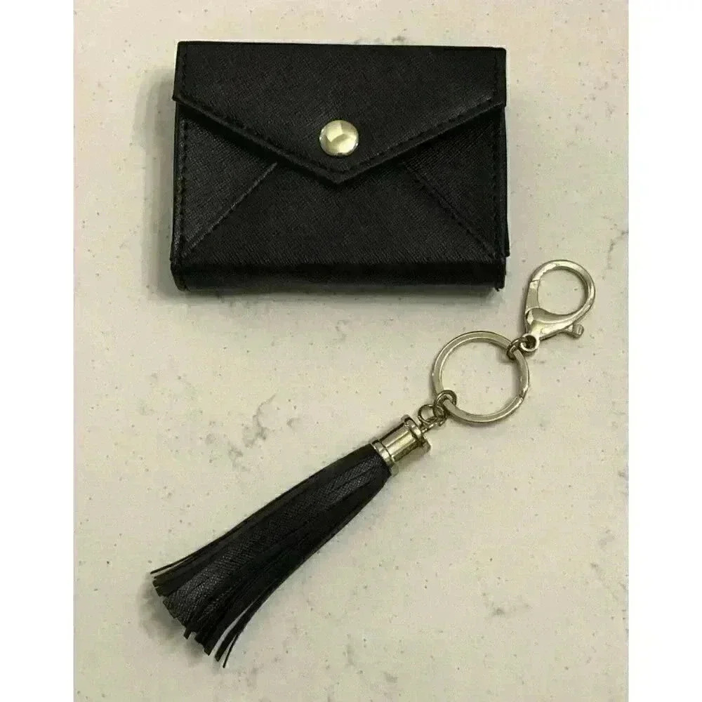 Women's Black Business Card Case Holder and Tassel Keychain Gift Set NIB